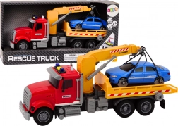 Rdeče vlečno vozilo z dvigalom in svetlobnimi učinki