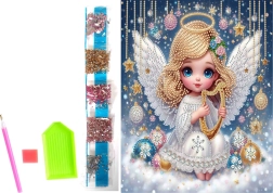 Slikanje z diamanti na platnu – božični angel 23 × 30 cm