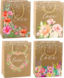Darilna vrečka z napisom Love in cvetovi 23 x 18 x 10,5 cm