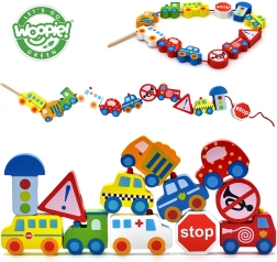 Woopie Green leseni nizalni perli – vozila, 13 kosov