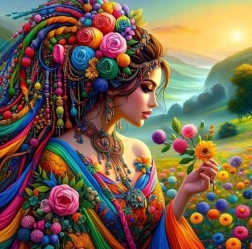 Diamantno slikanje – dekle v poplavi barv 30 × 40 cm