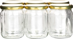 Komplet 6 kozarcev za vlaganje 520 ml z zlatimi pokrovi fi 82