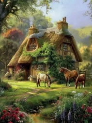 Diamantno slikanje Gozdna koča ustvarjalni komplet 30x40 cm