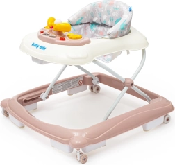 Otroški hojnik BABY MIX z volanom in silikonskimi kolesi – rožnat