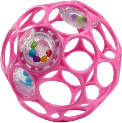 Oball ropotajoča žogica (rattle) 10 cm temno rožnata