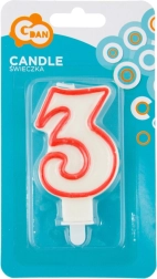 Svečka za torto številka 3 z rdečim obrisom GODAN