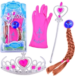 Kostumski set Princesa s krono in pletenico – Rožnata