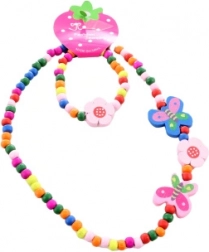 Komplet ogrlice in zapestnice z metuljčki iz lesenih kroglic