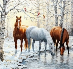 Norimpex diamond painting Horses by the pond in winter 30 × 40 cm
