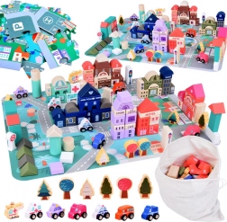 Pastelni lesen set Mesto s sestavljanko – igralna podloga