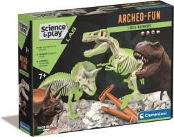 Clementoni Science & Play ArcheoFun: T‑Rex in Triceratops – izkopavalni set z žarečimi okostji