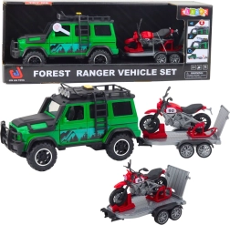 Terensko vozilo s prikolico in motorjem s svetlobnimi in zvočnimi učinki – zeleno