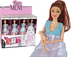 Noseča punčka v modri obleki z dojenčkom