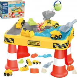 Woopie namizna vodna in peščena miza 2v1 gradbeni set z 12 deli in 4 vozilci
