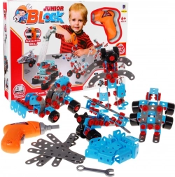 Gradbeni komplet za otroke 6+ z električnim vijačnikom in orodjem - 10 modelov za sestavo