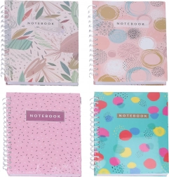 Spiralni beležnik A5, črtni, 100 strani, mešanica motivov