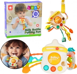 Senzorična igrača ropotuljica in grizalo v obliki stekleničke 3v1