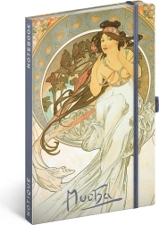 Zvezek NOTIQUE Alfons Mucha – Glasba, črtni, 13 × 21 cm