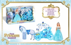 Princeskin voziček z belim konjem in punčko – Modra
