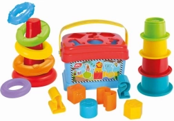 Komplet za igranje 3 v 1 - vstavljanka, piramida in lončki