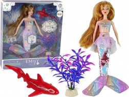 Punčka Emily morska deklica z dodatki rožnata