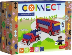 Konstrukcijski set Connect 2v1 avtobus in avto s prikolico Trefl