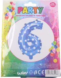 Napihljiv balon številka 6 moder z zvezdicami 78 × 50 cm