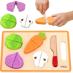 Viga leseni montessori set zelenjave za rezanje z desko in nožkom