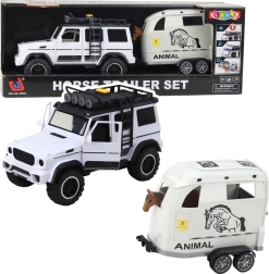 terensko vozilo s prikolico za prevoz konj z lučmi in zvoki