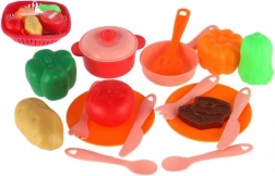 Komplet otroškega posodja v košarici z dodatki