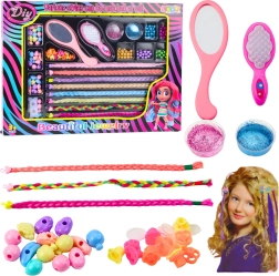 Children's hair styling set with braids, beads and glitter decoration