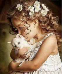 Diamantna mozaična slika – Dekle s mucko