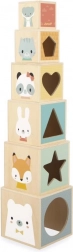 leseni zložljivi stolp iz kock z živalmi JANOD