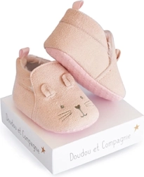 Darilni komplet – prvi copatki 0–6 mesecev, rožnati