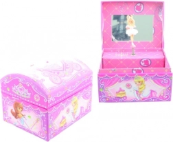 Rožnata glasbena škatlica za nakit z balerino in ogledalcem