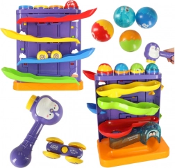 Interaktivni kroglični tobogan 3v1 s kladivcem, pingvin in avtomobilček