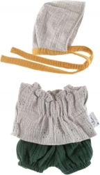 Komplet s kapico za punčke 21 cm siva čipka