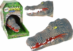 Gumijasta ročna lutka krokodil – realistična siva