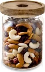 Steklena posoda za suha živila z lesenim pokrovom in tesnilom 970 ml