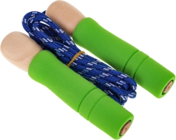 Otroška skakalna pripomoček z lesenimi ročaji in gumijastimi končniki