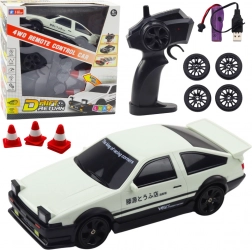 Dirkalni avtomobil na daljinsko upravljanje 4WD z zamenljivimi kolesi bel