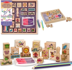 Melissa & Doug ustvarjalni komplet leseni žigi Vilinski vrt (20 motivov, črnilo in barvice)
