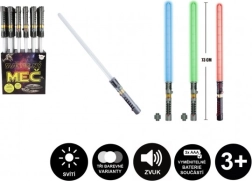 Svetlobni meč z zvokom in svetlobo, 73 cm, plast, 3× AAA, 3 barve