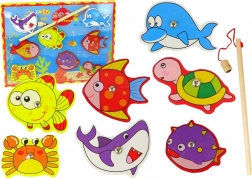 Lesena Magnetna Set Za Ribolov Z Barvitimi Ribicami