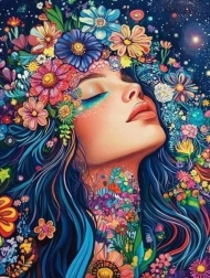 Diamantno slikanje Deklica v rožah 30 × 40 cm