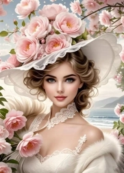 Diamantno slikanje – dekle s cvetličnim klobukom 30 × 40 cm