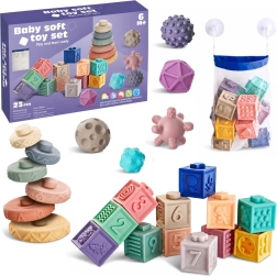Mehke gumijaste izobraževalne kocke z živalmi, številkami in vzorci (27 kosov)