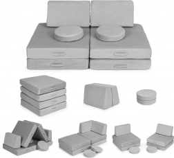 velik zložljiv modularni otroški kavč, 8 mehkih blazin – siva ecotoys