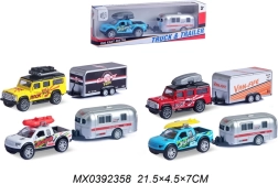 kovinski model avtomobila s prikolico s funkcijo pull back