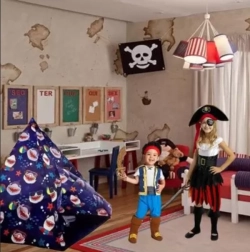 Otroški tipi šotor z motivom morskih psov 150 × 150 × 125 cm